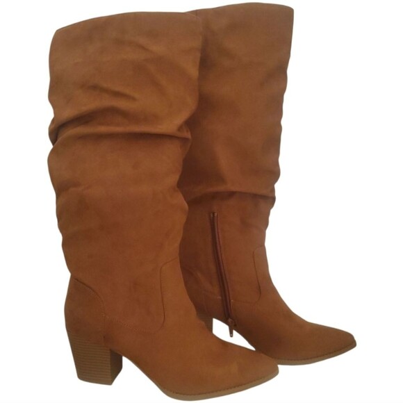 Sun and Stone Chestnut Brown Faux-Suede Slouchy Knee-High Boots Size 10M - Picture 1 of 9